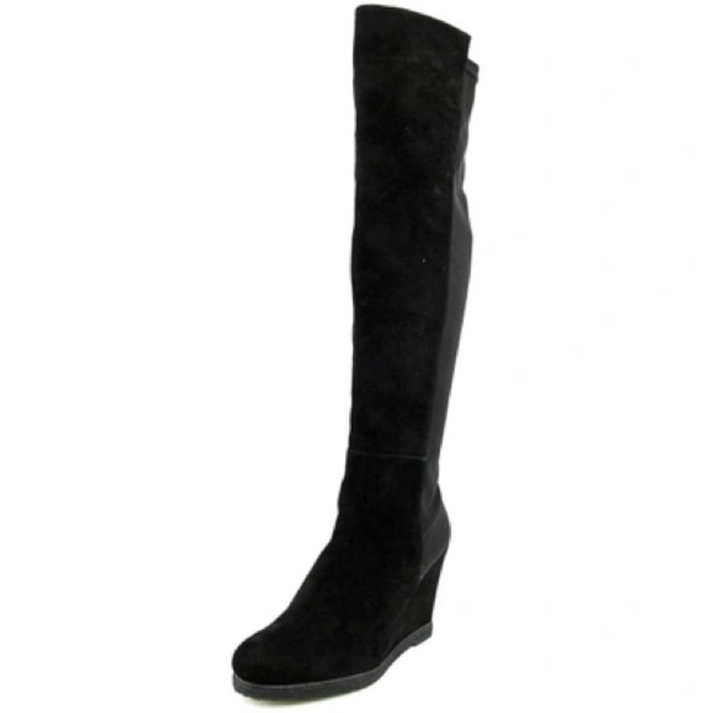 Suede knee high wedge boot